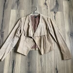 Theory Kanya Suede Drape Front Crop Jacket Size Small Tan Pig Leather Lined